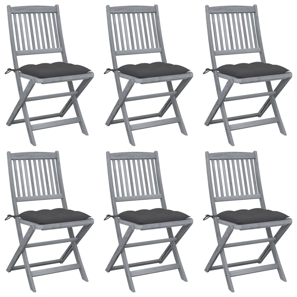 Chaises pliables d'extérieur lot de 6 et coussins Bois d'acacia