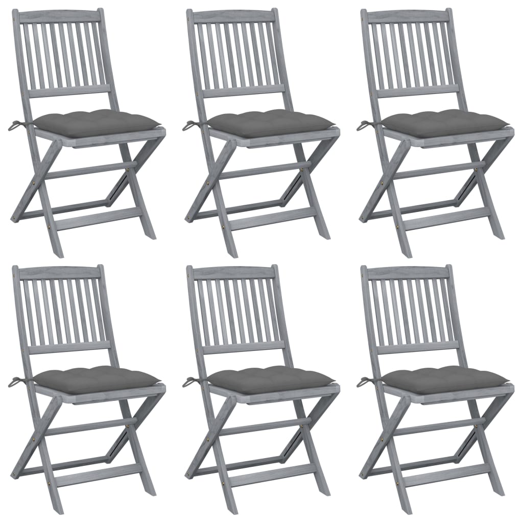 Chaises pliables d'extérieur lot de 6 et coussins Bois d'acacia