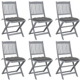 Chaises pliables d'extérieur lot de 6 et coussins Bois d'acacia