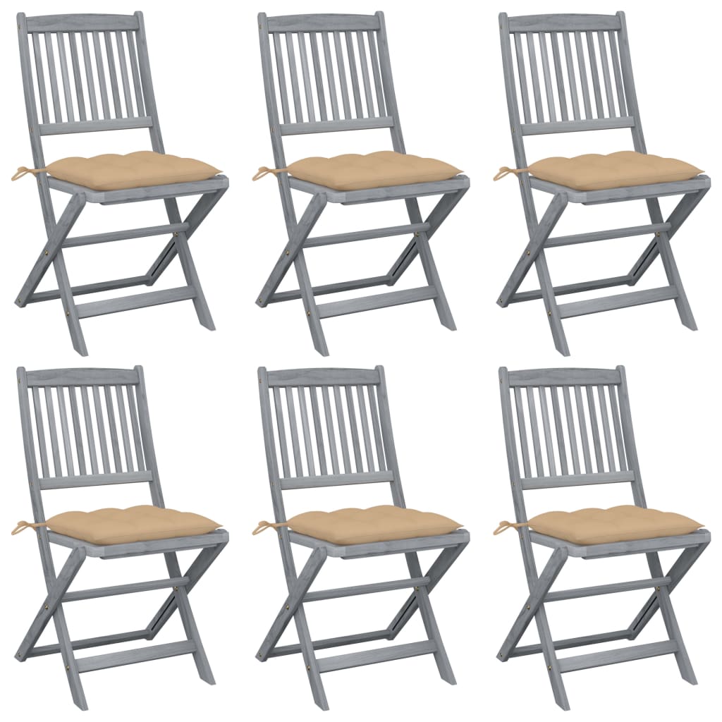 Chaises pliables d'extérieur lot de 6 et coussins Bois d'acacia