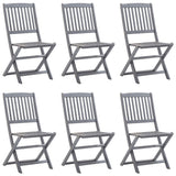 Chaises pliables d'extérieur lot de 6 et coussins Bois d'acacia