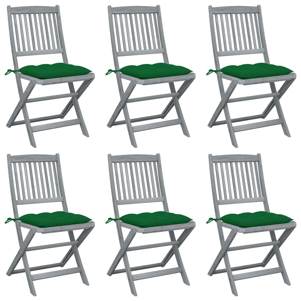 Chaises pliables d'extérieur lot de 6 et coussins Bois d'acacia