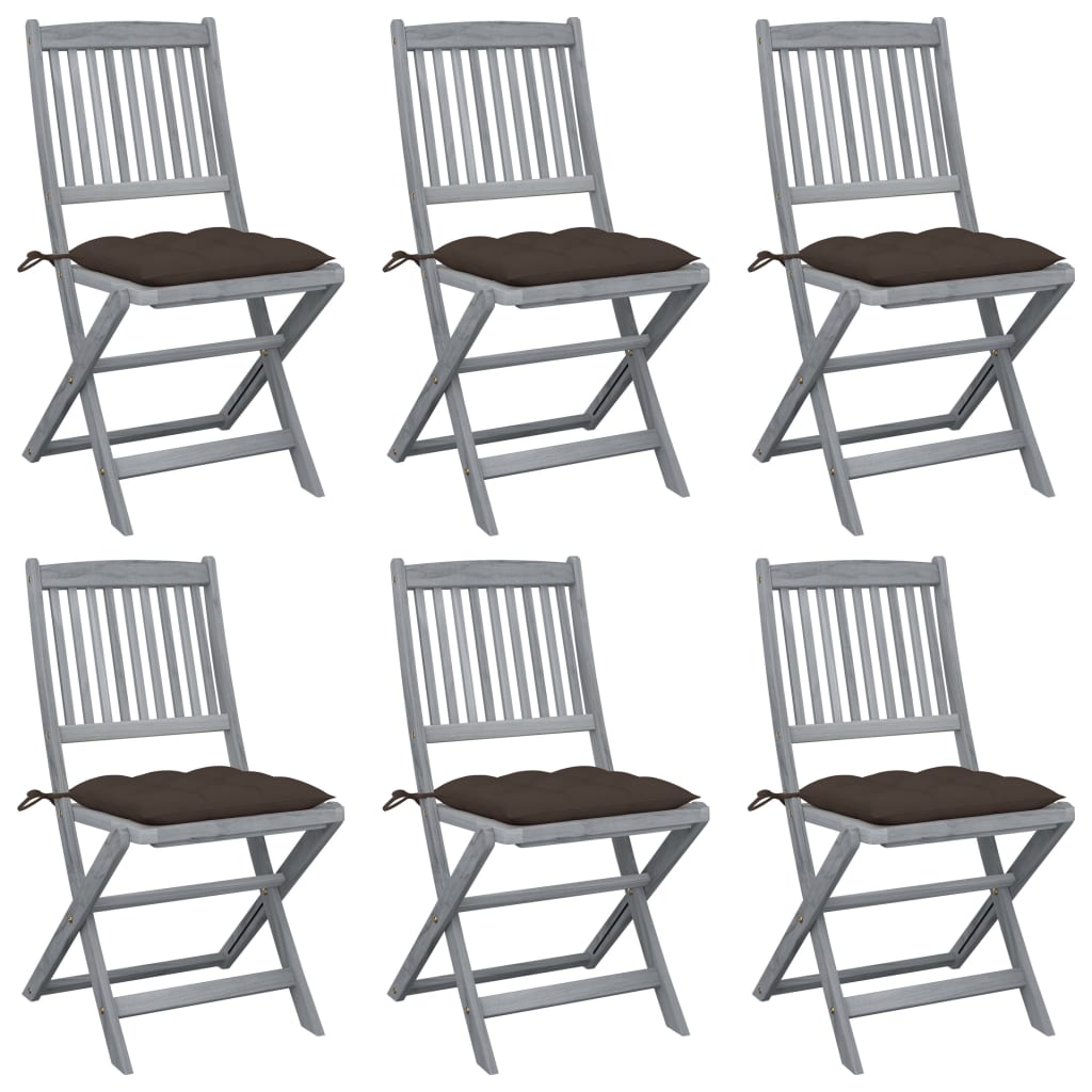 Chaises pliables d'extérieur lot de 6 et coussins Bois d'acacia