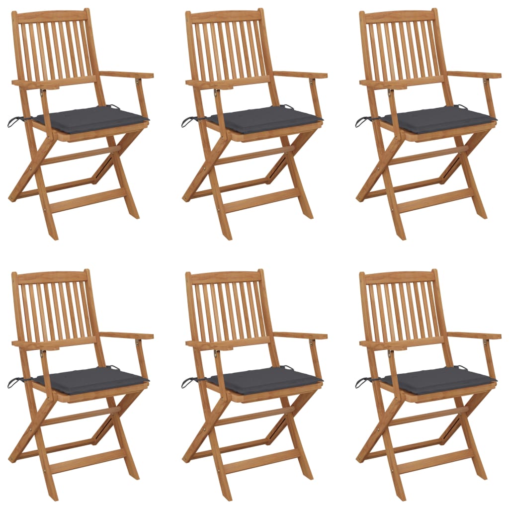 Chaises pliables de jardin lot de 6 avec coussins Bois d'acacia