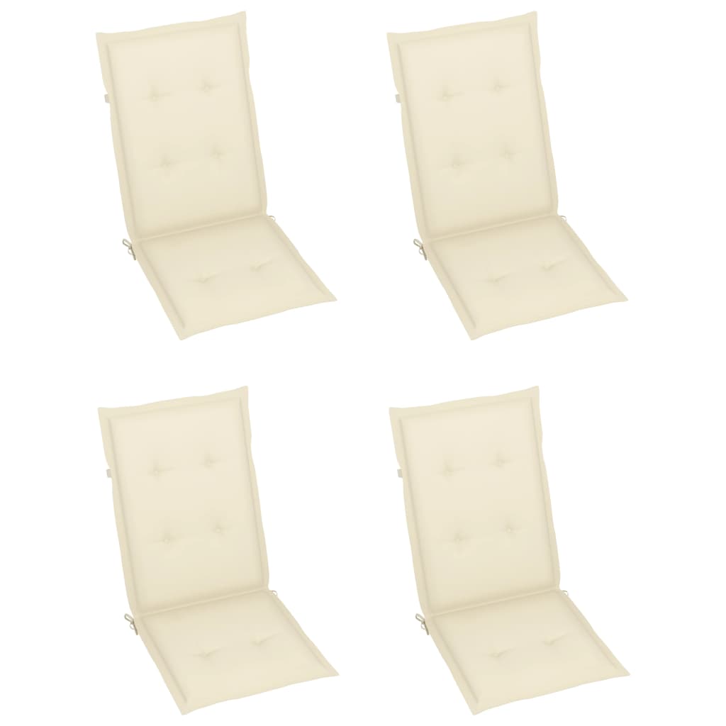 Chaises de jardin lot de 4 avec coussins crème Bois teck solide