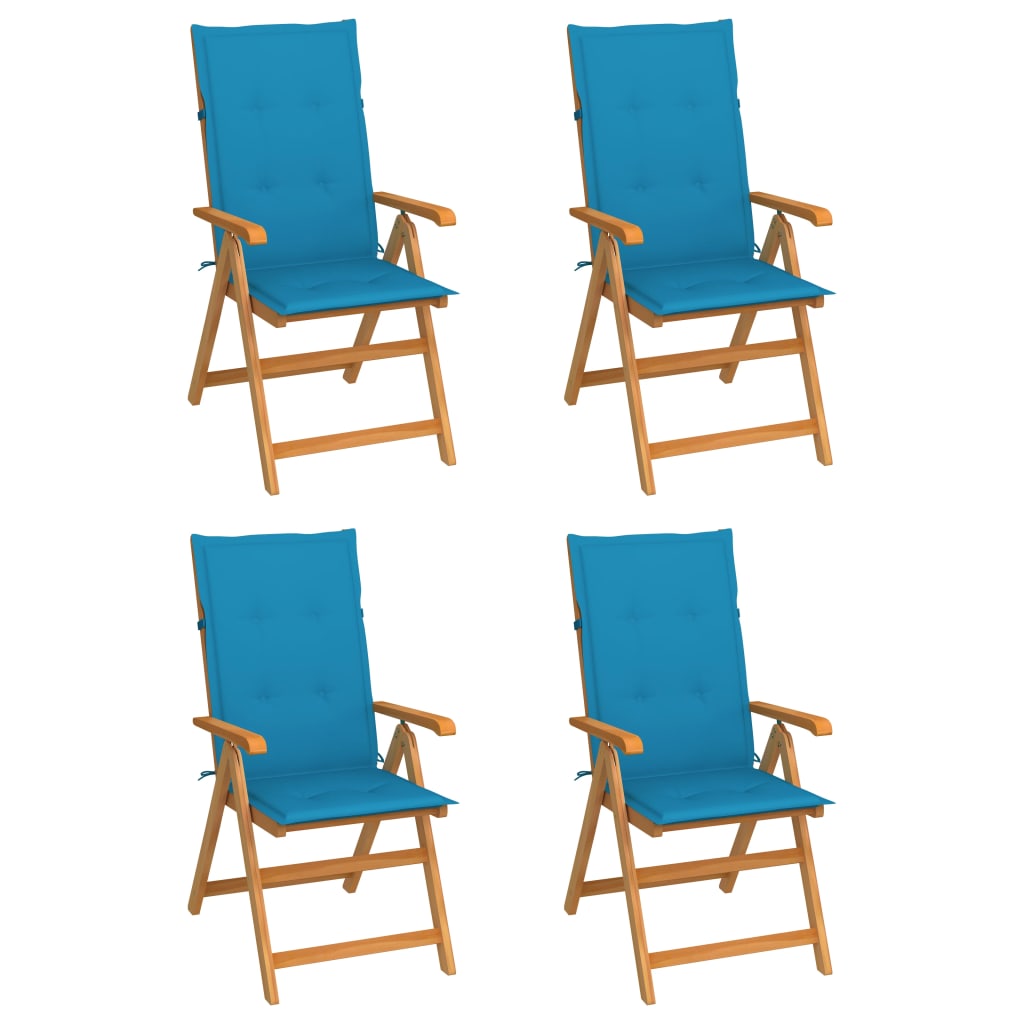 Chaises de jardin lot de 4 avec coussins bleu Bois teck solide