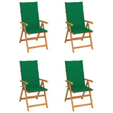 Chaises de jardin lot de 4 avec coussins vert Bois teck solide