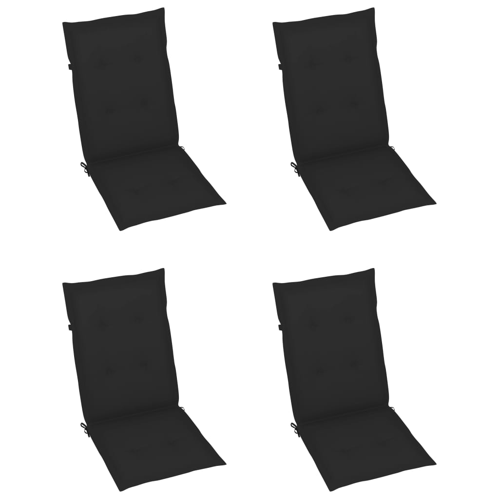 Chaises de jardin lot de 4 avec coussins noir Bois teck solide