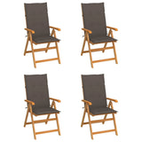 Chaises de jardin lot de 4 avec coussins taupe Bois teck solide