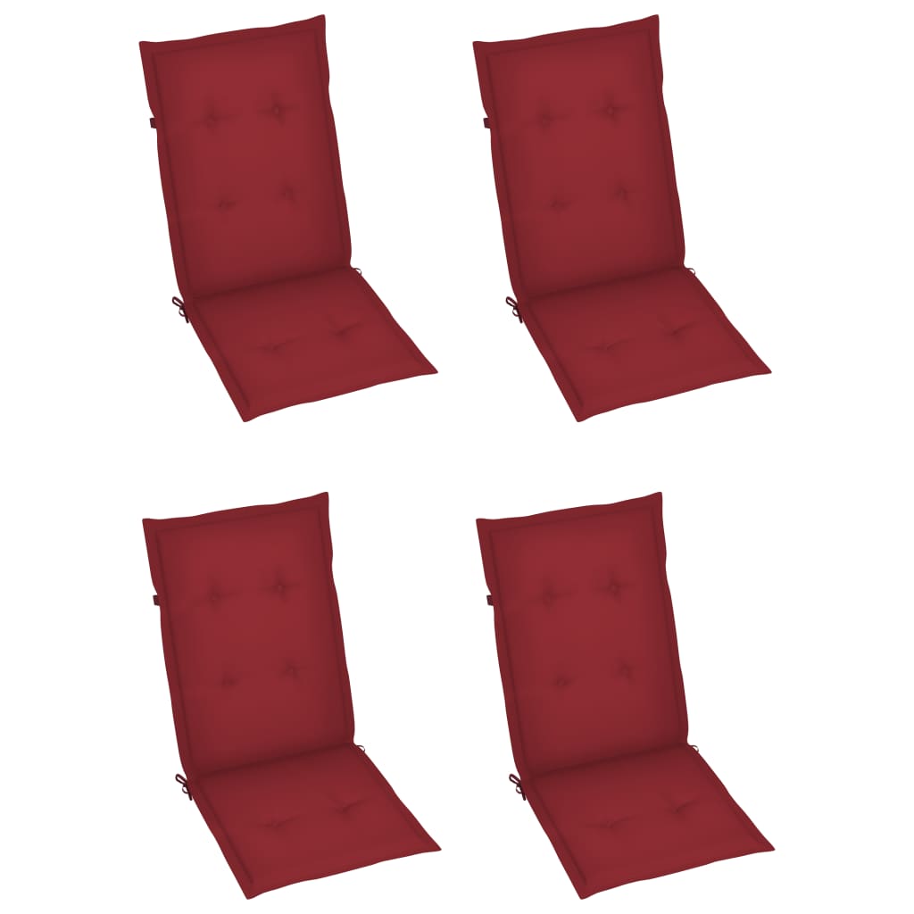 Chaises de jardin lot de 4 avec coussins bordeaux Teck solide