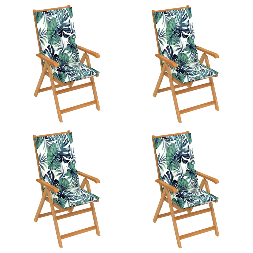 Chaises de jardin lot de 4 et coussins à motif de feuilles Teck