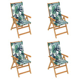 Chaises de jardin lot de 4 et coussins à motif de feuilles Teck