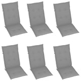 Chaises de jardin lot de 6 avec coussins gris Bois teck massif