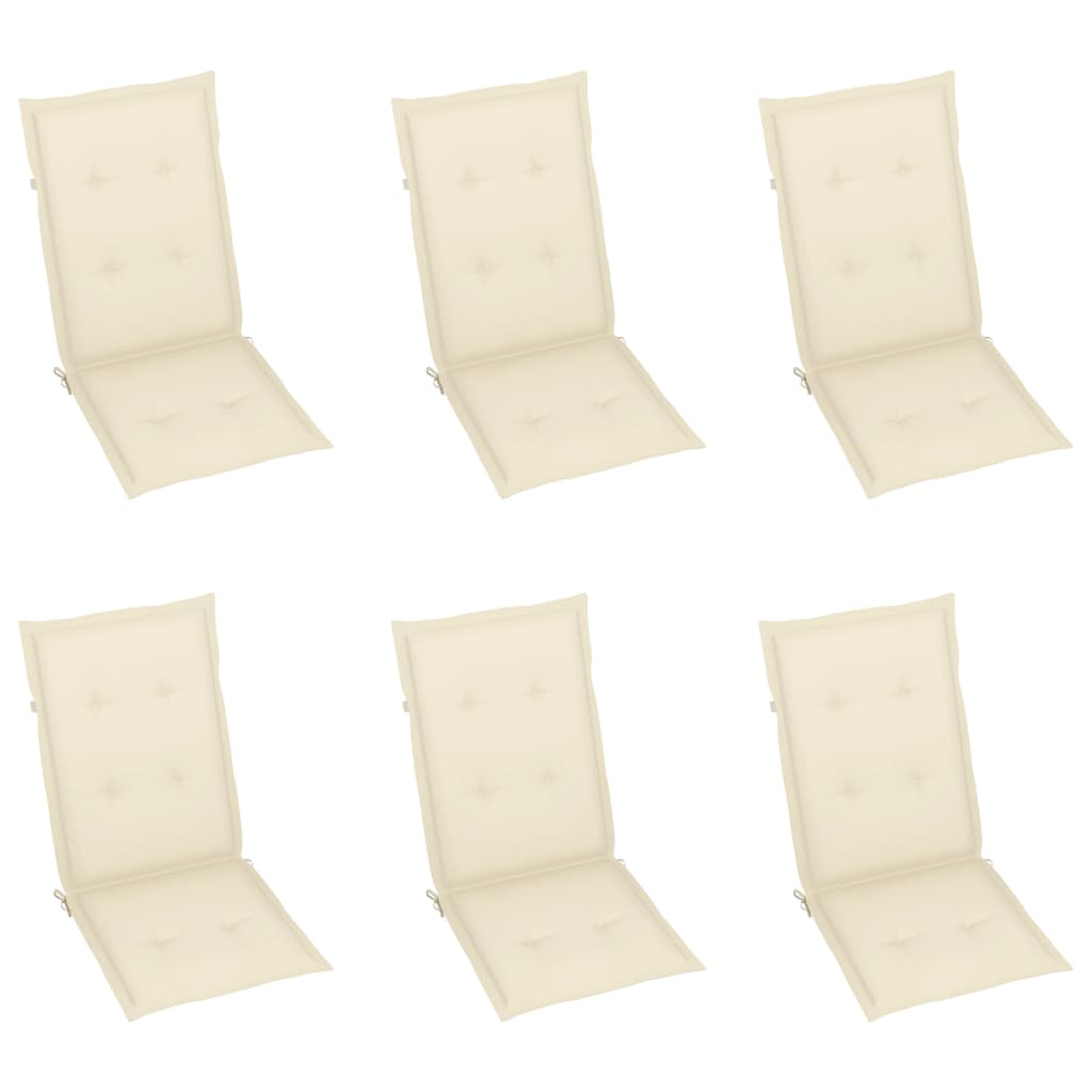 Chaises de jardin lot de 6 avec coussins crème Bois teck massif