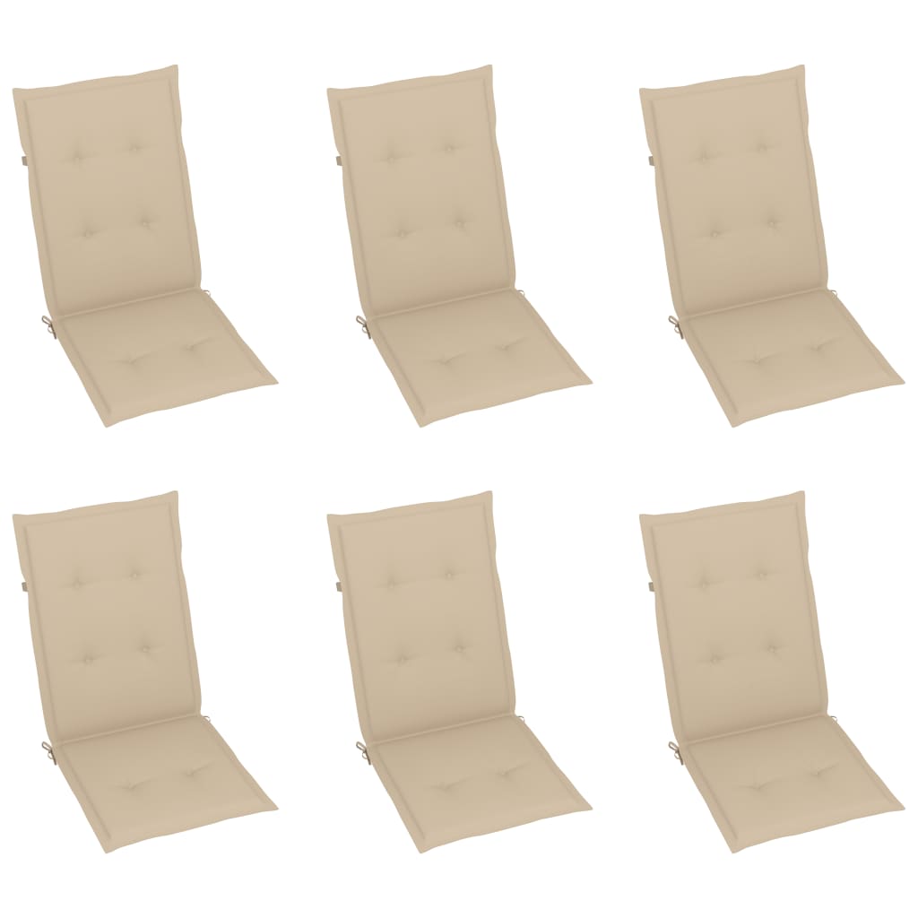 Chaises de jardin lot de 6 avec coussins beige Bois teck massif