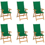 Chaises de jardin lot de 6 avec coussins vert Bois teck massif