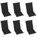 Chaises de jardin lot de 6 avec coussins noir Bois teck massif