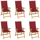 Chaises de jardin lot de 6 avec coussins bordeaux Bois de teck