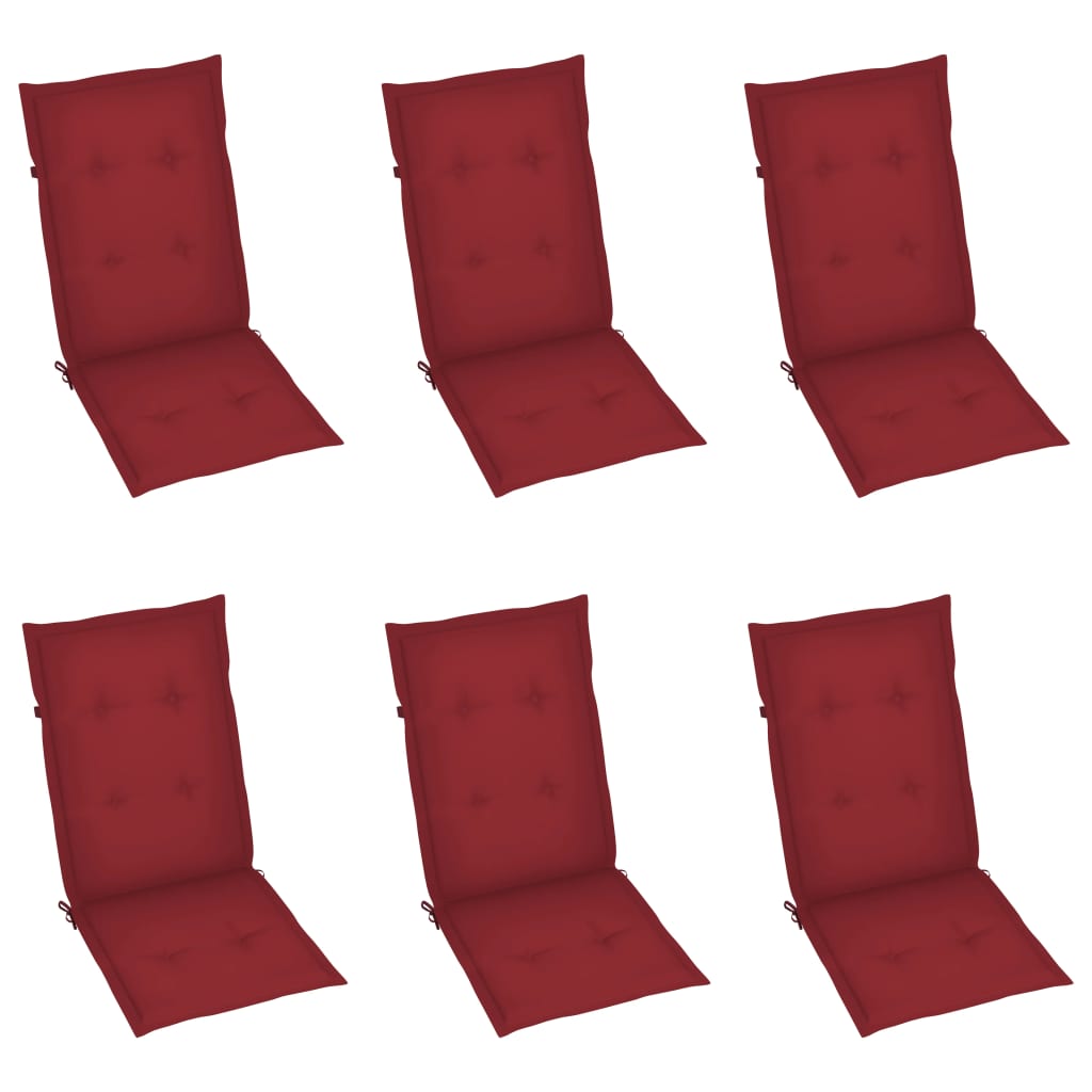 Chaises de jardin lot de 6 avec coussins bordeaux Bois de teck