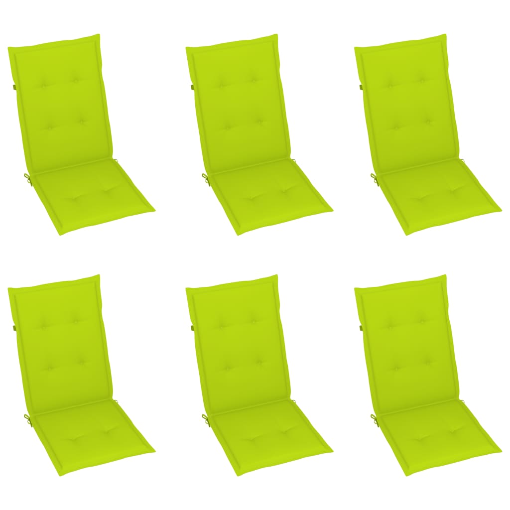 Chaises de jardin lot de 6 avec coussins vert vif Bois de teck