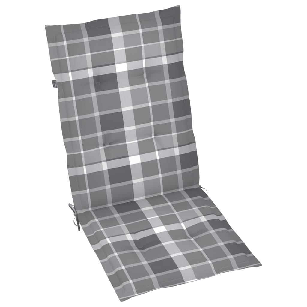 Chaises de jardin lot de 6 et coussins carreaux gris Bois teck