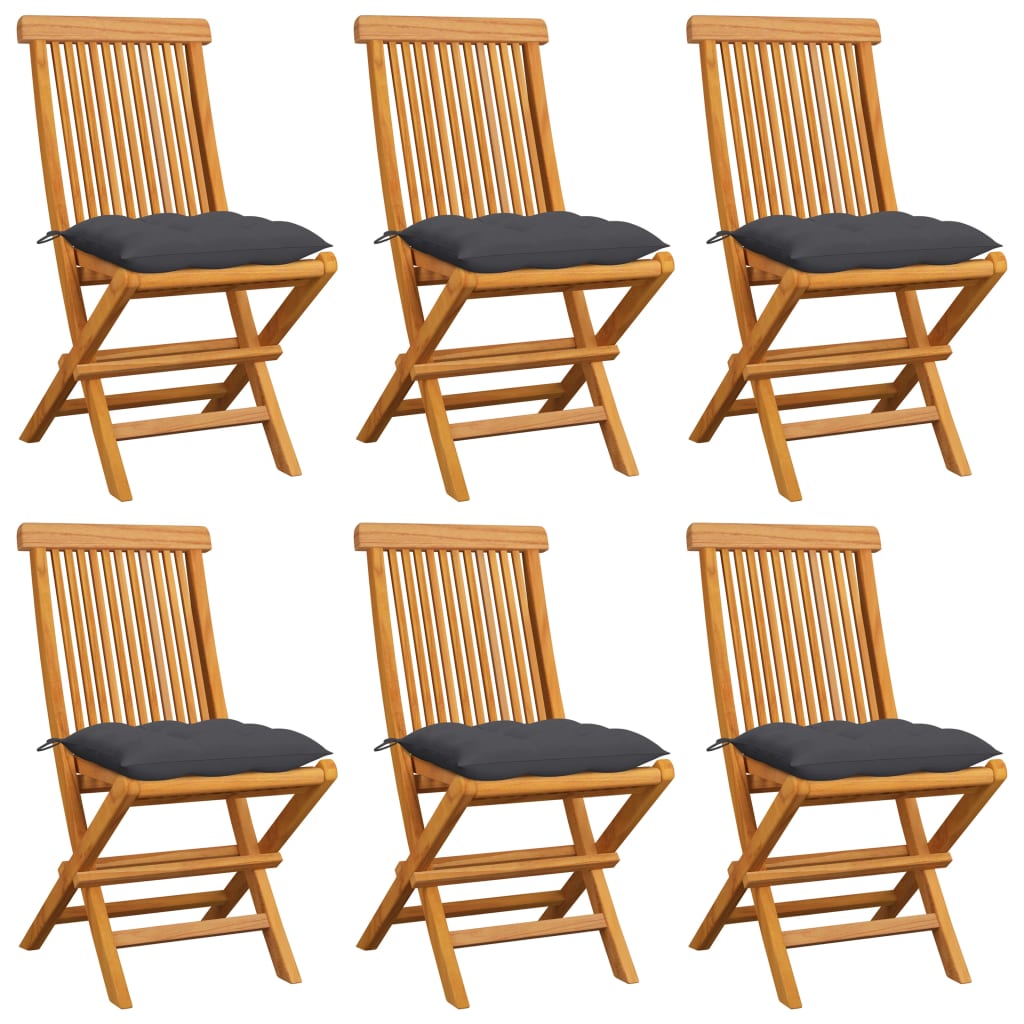 Chaises de jardin et coussins anthracite lot de 6 Bois de teck