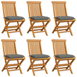 Chaises de jardin et coussins gris lot de 6 Bois de teck massif