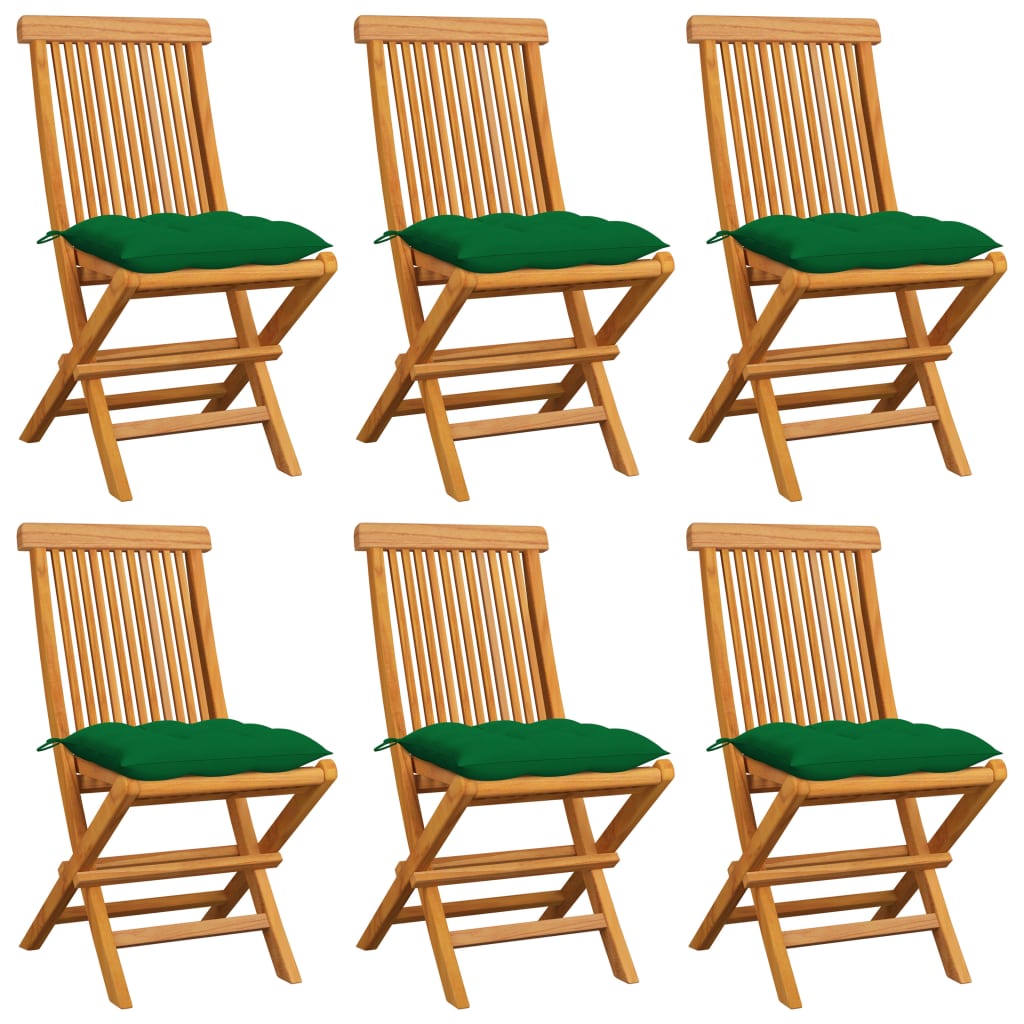 Chaises de jardin et coussins vert lot de 6 Bois de teck massif