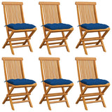 Chaises de jardin et coussins bleu lot de 6 Bois de teck massif