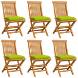 Garden chairs with bright green cushions set of 6 teak wood