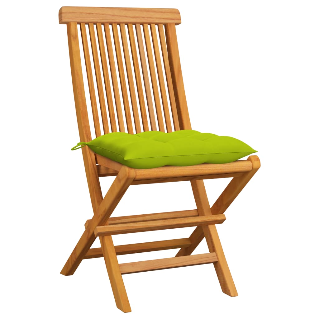 Garden chairs with bright green cushions set of 6 teak wood