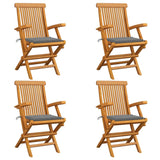 Chaises de jardin et coussins gris lot de 4 Bois de teck massif