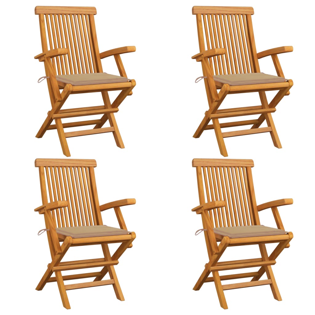 Chaises de jardin et coussins beige lot de 4 Bois teck massif