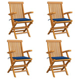 Chaises de jardin et coussins bleu royal lot de 4 Bois de teck