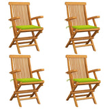 Garden chairs with bright green cushions set of 4 teak wood