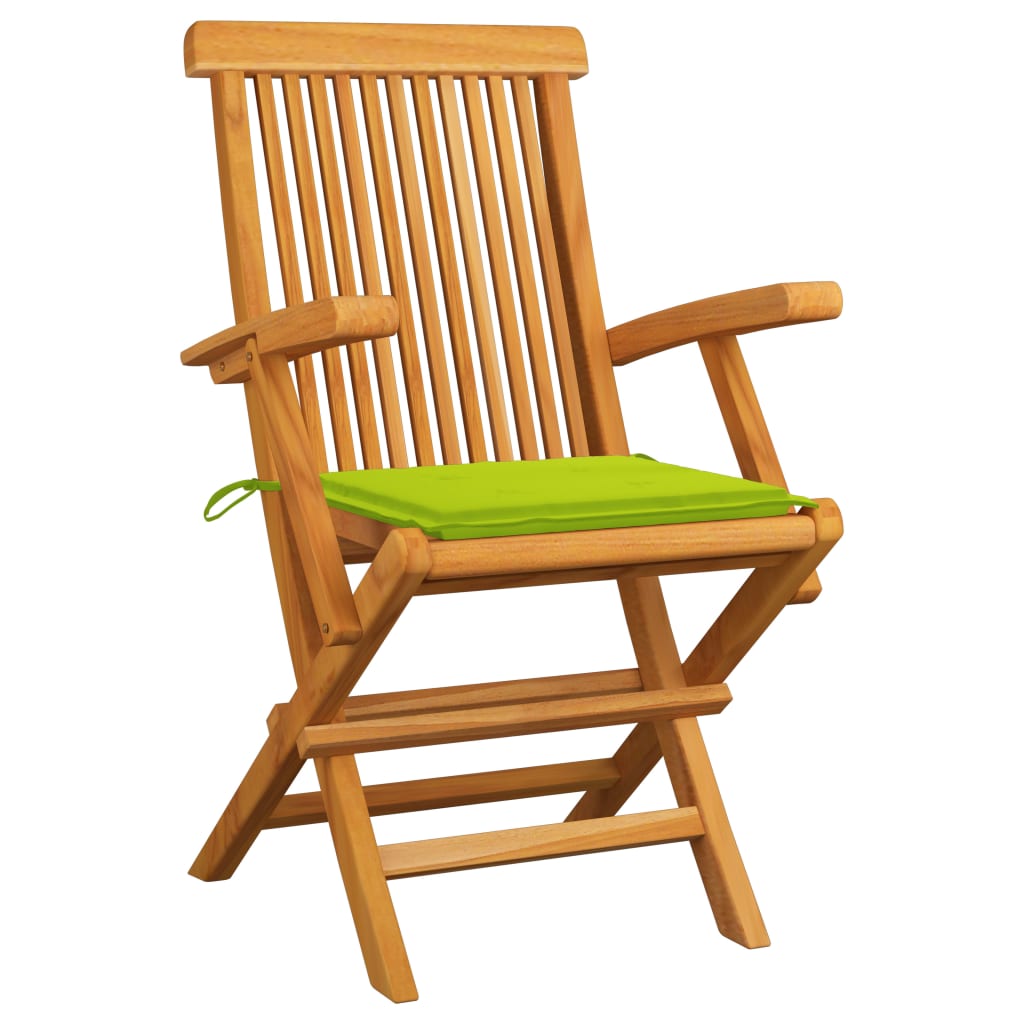 Garden chairs with bright green cushions set of 4 teak wood