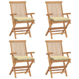 Chaises de jardin et coussins blanc crème lot de 4 Teck massif