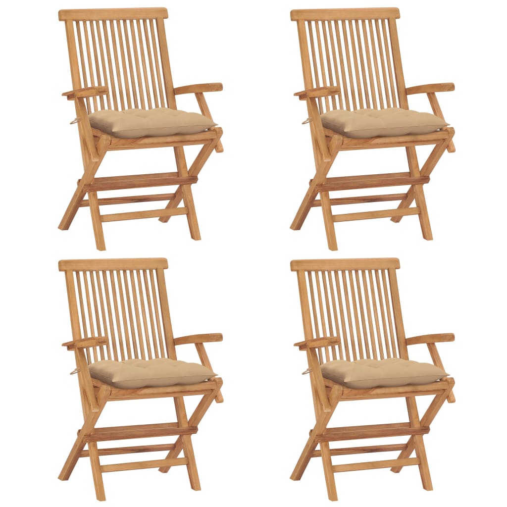 Chaises de jardin et coussins beige lot de 4 Bois teck massif