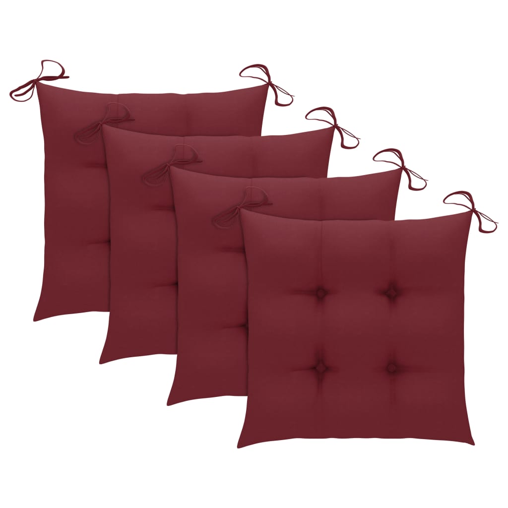 Garden chairs with burgundy red cushions set of 4 Teak