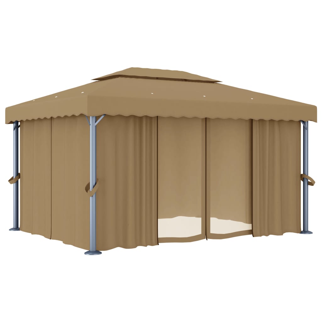 Tonnelle avec rideau 4x3 m Taupe Aluminium