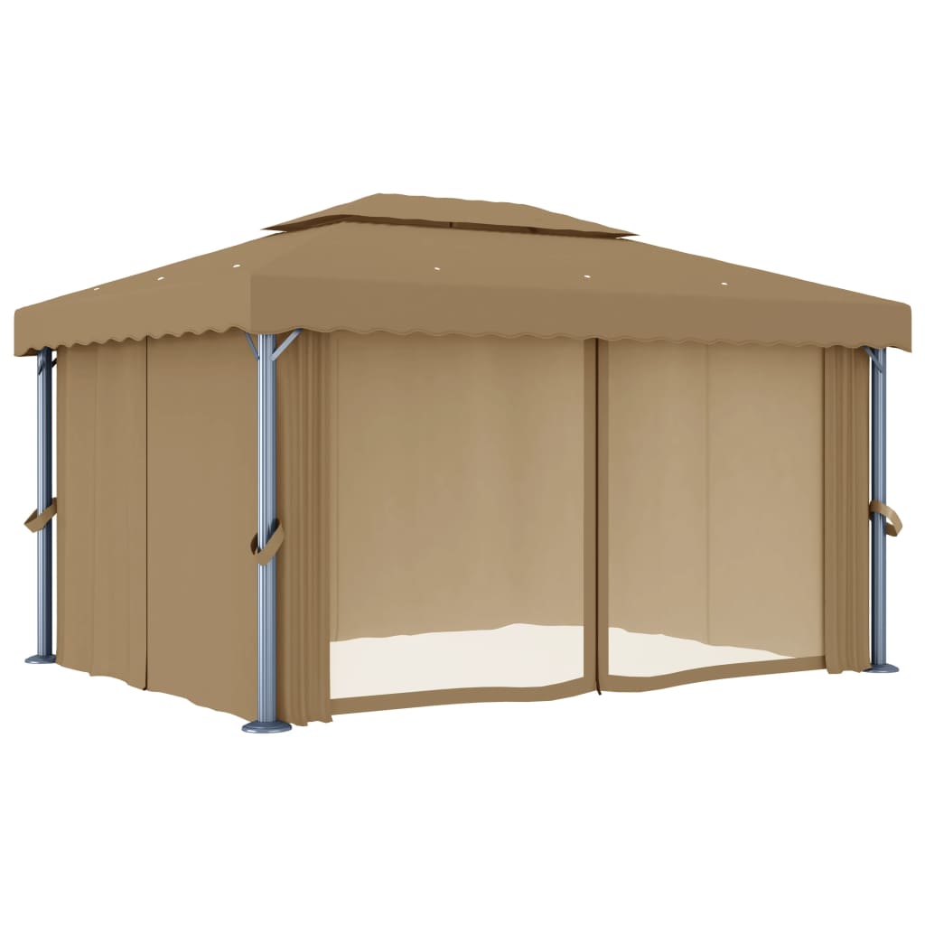 Tonnelle avec rideau 4x3 m Taupe Aluminium