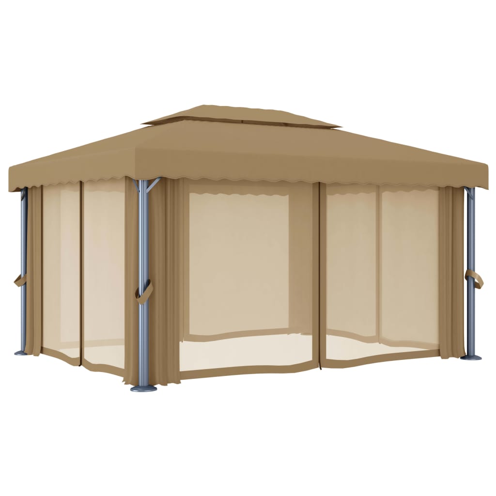 Tonnelle avec rideau 4x3 m Taupe Aluminium