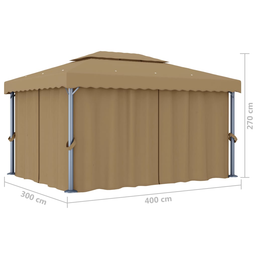 Tonnelle avec rideau 4x3 m Taupe Aluminium