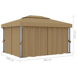 Tonnelle avec rideau 4x3 m Taupe Aluminium