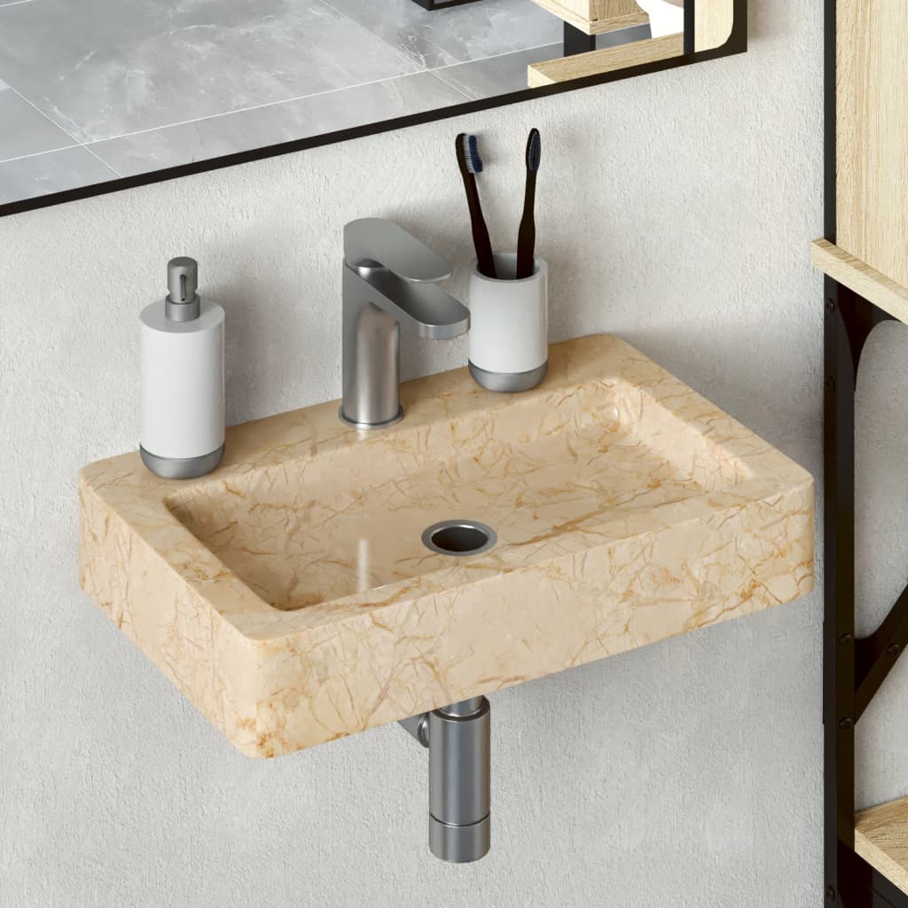 Lavabo mural crème 38x24x6,5 cm marbre