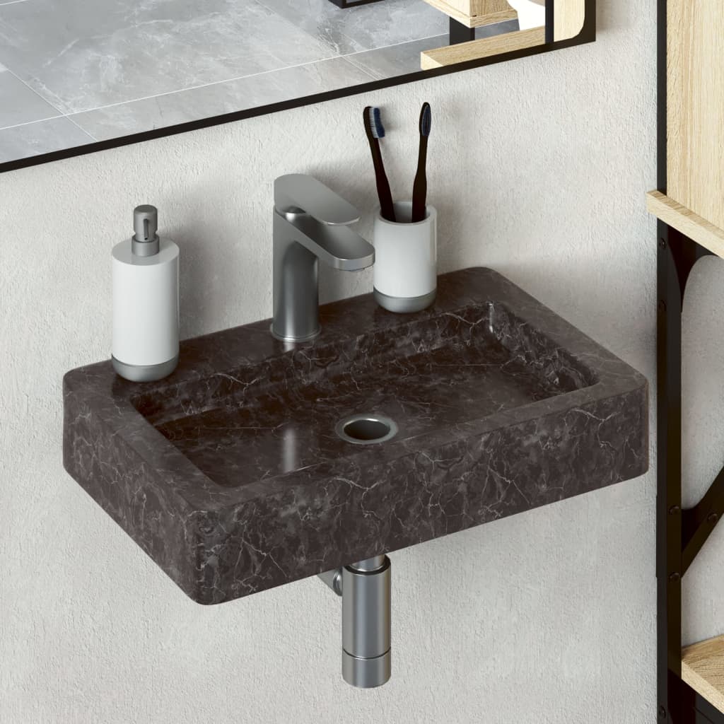 Lavabo mural noir 38x24x6,5 cm marbre