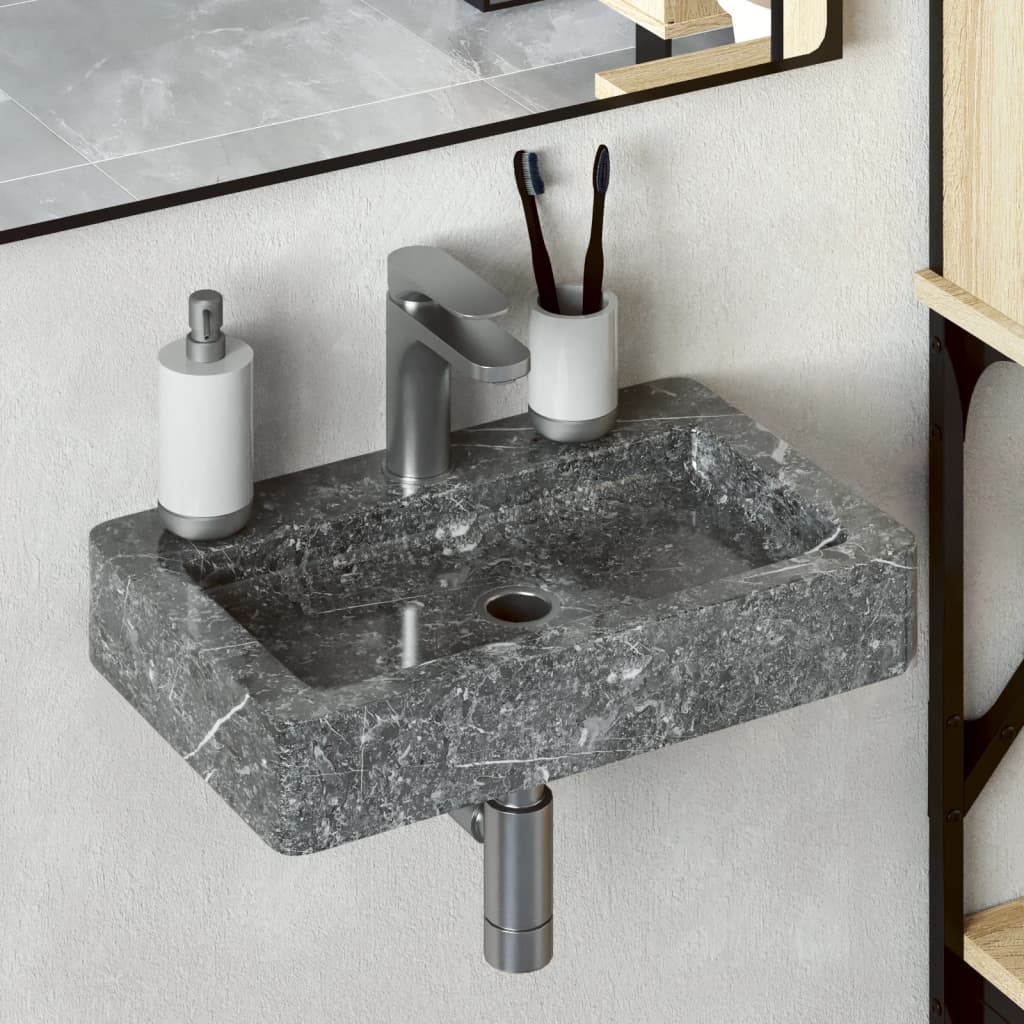 Lavabo mural gris 38x24x6,5 cm marbre