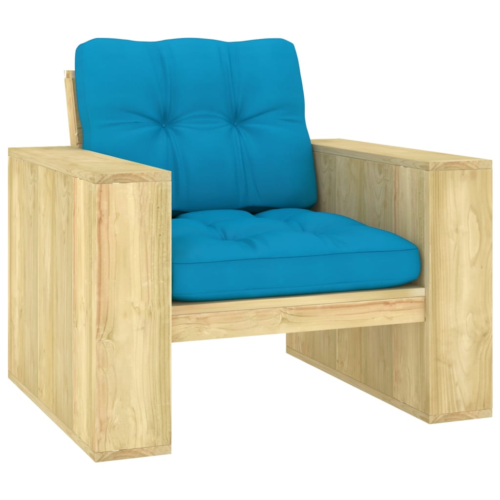 Chaise de jardin avec coussins bleu Bois de pin imprégné