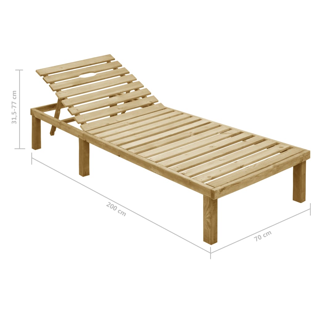 Chaise longue avec coussin crème Bois de pin imprégné