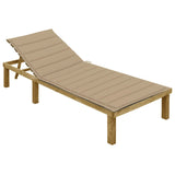 Chaise longue avec coussin beige Bois de pin imprégné